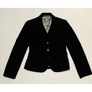 Womens J.Crew Wool Blend Blazer Jacket Black 3 Button Front Preppy Small
